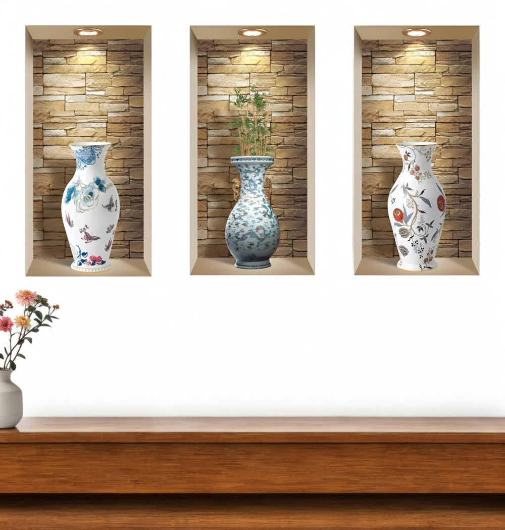 HomeRoots Set of Three Tia Faux Niche 3D Peel and Stick Wall Decals - Instant Style for Renters & Decorators 565427