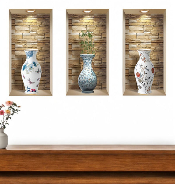 HomeRoots Set of Three Tia Faux Niche 3D Peel and Stick Wall Decals - Instant Style for Renters & Decorators 565427