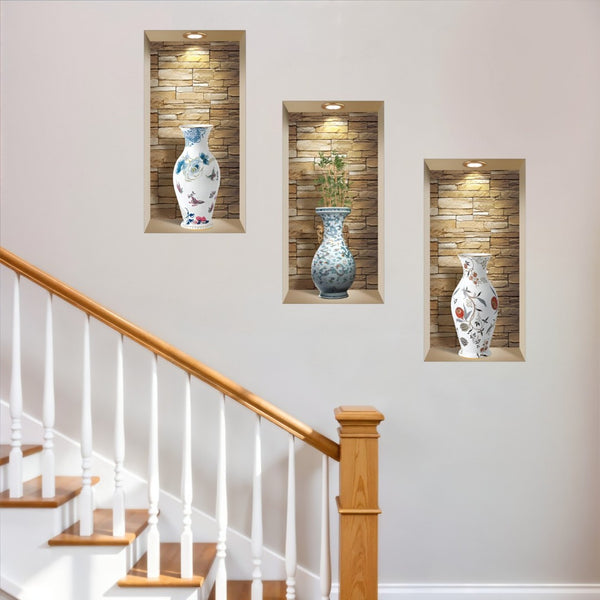 HomeRoots Set of Three Tia Faux Niche 3D Peel and Stick Wall Decals - Instant Style for Renters & Decorators 565427