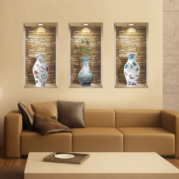 HomeRoots Set of Three Tia Faux Niche 3D Peel and Stick Wall Decals - Instant Style for Renters & Decorators 565427