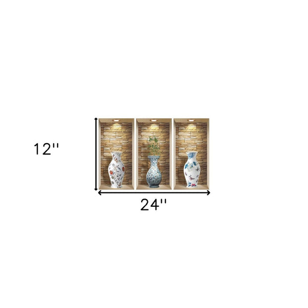HomeRoots Set of Three Tia Faux Niche 3D Peel and Stick Wall Decals - Instant Style for Renters & Decorators 565427