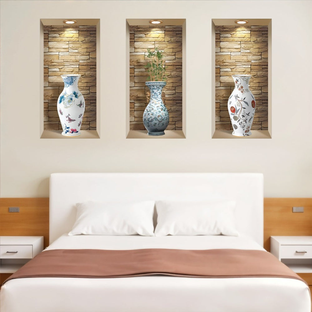 HomeRoots Set of Three Lea Faux Niche 3D Peel and Stick Wall Decals for Effortless Home Decor Transformation 565428