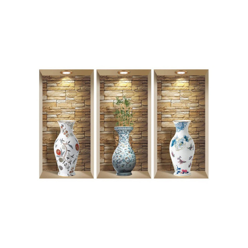 HomeRoots Set of Three Lea Faux Niche 3D Peel and Stick Wall Decals for Effortless Home Decor Transformation 565428