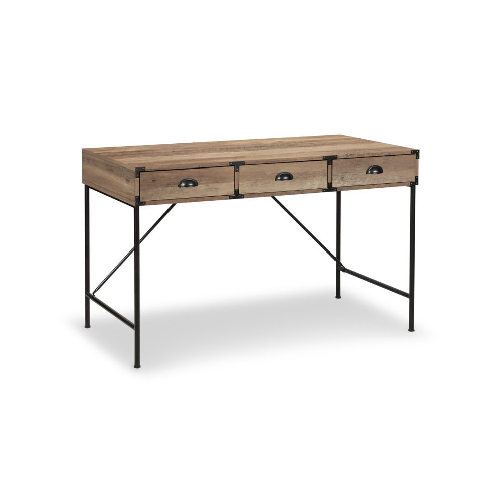 HomeRoots 47" Oak Wood Wall-Mounted H-Shape Writing Desk with 3 Drawers for Stylish Home Office & Storage 565429