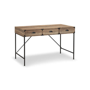 HomeRoots 47" Oak Wood Wall-Mounted H-Shape Writing Desk with 3 Drawers for Stylish Home Office & Storage 565429