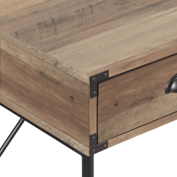 HomeRoots 47" Oak Wood Wall-Mounted H-Shape Writing Desk with 3 Drawers for Stylish Home Office & Storage 565429