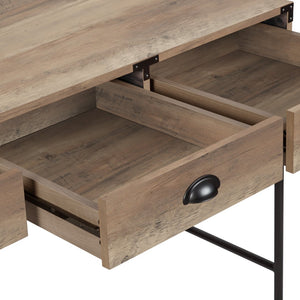 HomeRoots 47" Oak Wood Wall-Mounted H-Shape Writing Desk with 3 Drawers for Stylish Home Office & Storage 565429