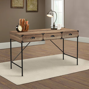 HomeRoots 47" Oak Wood Wall-Mounted H-Shape Writing Desk with 3 Drawers for Stylish Home Office & Storage 565429