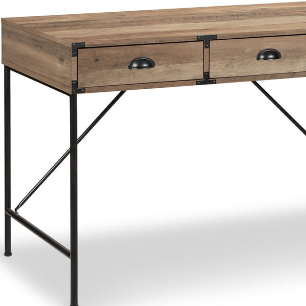 HomeRoots 47" Oak Wood Wall-Mounted H-Shape Writing Desk with 3 Drawers for Stylish Home Office & Storage 565429