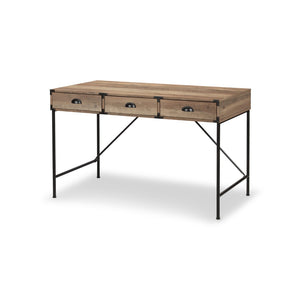 HomeRoots 47" Oak Wood Wall-Mounted H-Shape Writing Desk with 3 Drawers for Stylish Home Office & Storage 565429