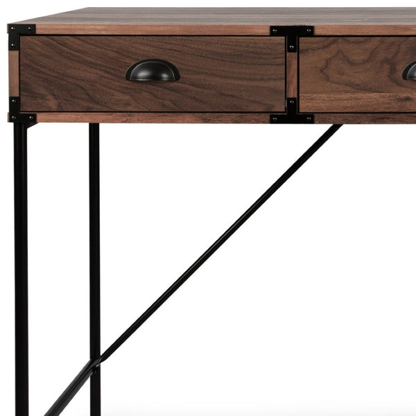 HomeRoots 47" Brown Wood H-Shape Wall-Mounted Writing Desk with 3 Drawers for Stylish Home Office Space 565430
