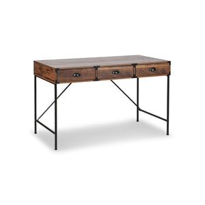 HomeRoots 47" Brown Wood H-Shape Wall-Mounted Writing Desk with 3 Drawers for Stylish Home Office Space 565430