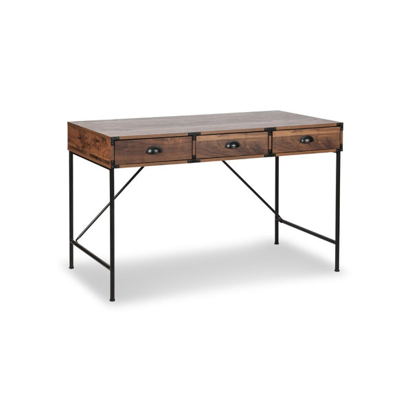 HomeRoots 47" Brown Wood H-Shape Wall-Mounted Writing Desk with 3 Drawers for Stylish Home Office Space 565430