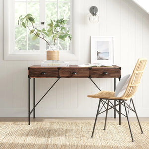 HomeRoots 47" Brown Wood H-Shape Wall-Mounted Writing Desk with 3 Drawers for Stylish Home Office Space 565430