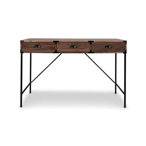 HomeRoots 47" Brown Wood H-Shape Wall-Mounted Writing Desk with 3 Drawers for Stylish Home Office Space 565430