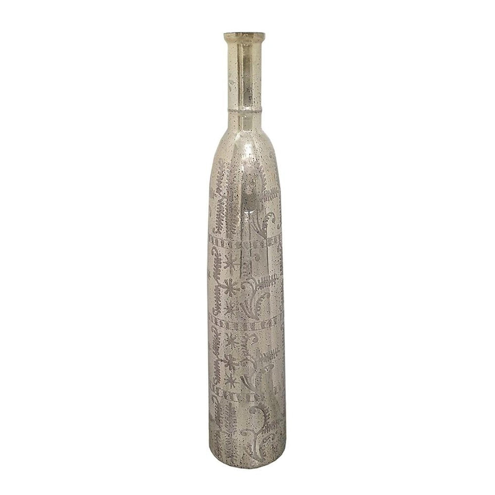 HomeRoots 35" Silver Floral Glass Cylinder Floor Vase – Elegant Vintage Décor for Stunning Floral Arrangements 565433