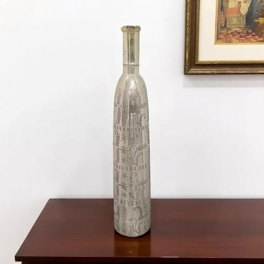 HomeRoots 35" Silver Floral Glass Cylinder Floor Vase – Elegant Vintage Décor for Stunning Floral Arrangements 565433