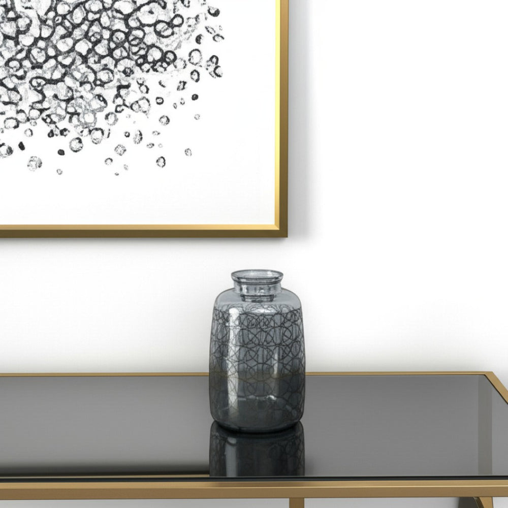 HomeRoots 12" Dark Gray Geometric Round Glass Table Vase - Artisan Crafted, Stylish Centerpiece for Any Decor 565434