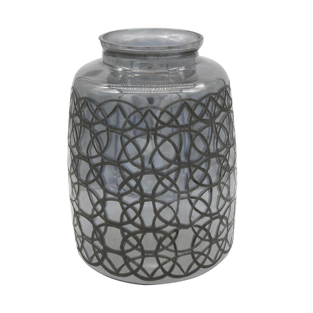 HomeRoots 12" Dark Gray Geometric Round Glass Table Vase - Artisan Crafted, Stylish Centerpiece for Any Decor 565434