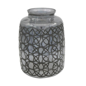 HomeRoots 12" Dark Gray Geometric Round Glass Table Vase - Artisan Crafted, Stylish Centerpiece for Any Decor 565434