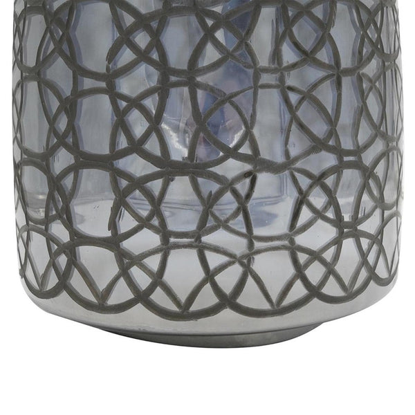 HomeRoots 12" Dark Gray Geometric Round Glass Table Vase - Artisan Crafted, Stylish Centerpiece for Any Decor 565434