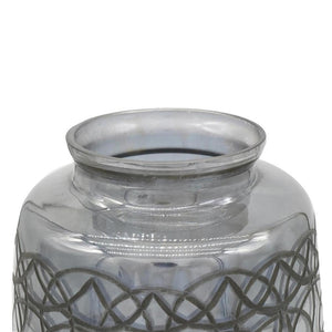 HomeRoots 12" Dark Gray Geometric Round Glass Table Vase - Artisan Crafted, Stylish Centerpiece for Any Decor 565434