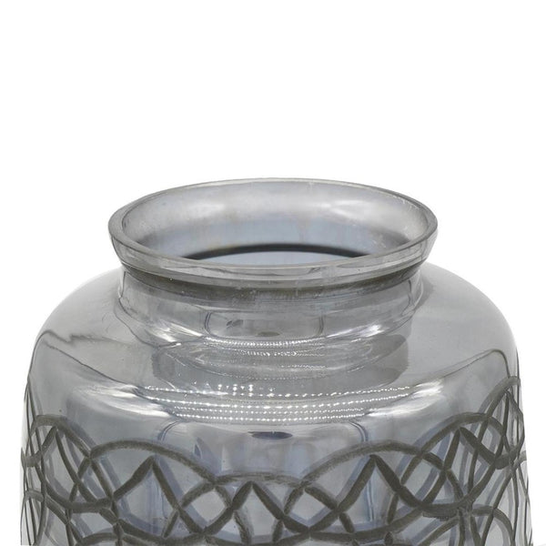 HomeRoots 12" Dark Gray Geometric Round Glass Table Vase - Artisan Crafted, Stylish Centerpiece for Any Decor 565434