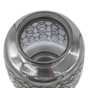 HomeRoots 12" Dark Gray Geometric Round Glass Table Vase - Artisan Crafted, Stylish Centerpiece for Any Decor 565434
