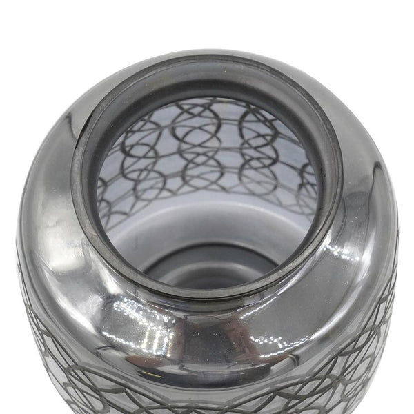 HomeRoots 12" Dark Gray Geometric Round Glass Table Vase - Artisan Crafted, Stylish Centerpiece for Any Decor 565434