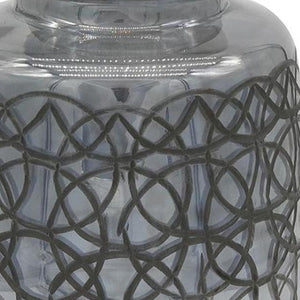 HomeRoots 12" Dark Gray Geometric Round Glass Table Vase - Artisan Crafted, Stylish Centerpiece for Any Decor 565434