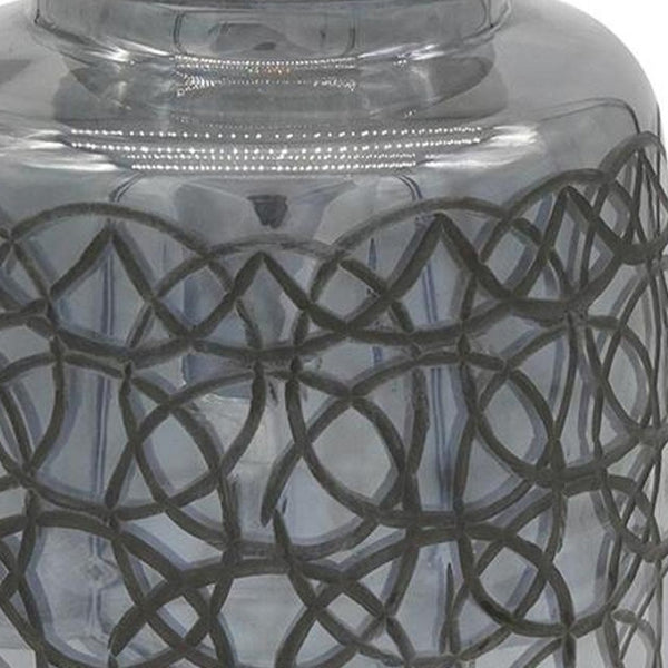 HomeRoots 12" Dark Gray Geometric Round Glass Table Vase - Artisan Crafted, Stylish Centerpiece for Any Decor 565434