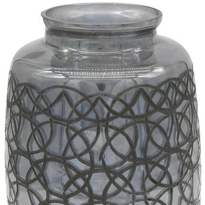 HomeRoots 12" Dark Gray Geometric Round Glass Table Vase - Artisan Crafted, Stylish Centerpiece for Any Decor 565434
