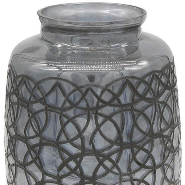 HomeRoots 12" Dark Gray Geometric Round Glass Table Vase - Artisan Crafted, Stylish Centerpiece for Any Decor 565434