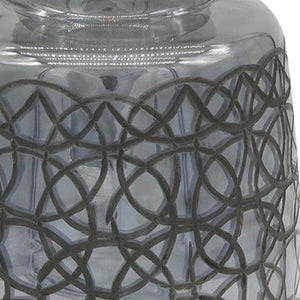 HomeRoots 12" Dark Gray Geometric Round Glass Table Vase - Artisan Crafted, Stylish Centerpiece for Any Decor 565434
