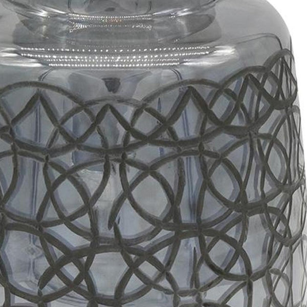 HomeRoots 12" Dark Gray Geometric Round Glass Table Vase - Artisan Crafted, Stylish Centerpiece for Any Decor 565434