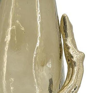 HomeRoots 18" Champagne Glass Vase with Distressed Metal Stand - Elegant Home Decor for Any Space or Occasion 565435