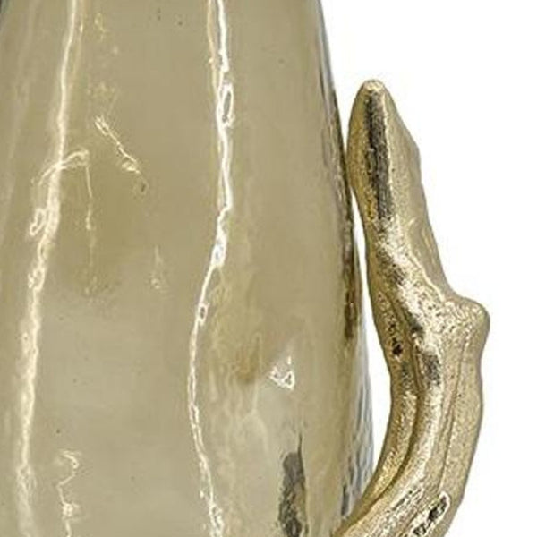 HomeRoots 18" Champagne Glass Vase with Distressed Metal Stand - Elegant Home Decor for Any Space or Occasion 565435