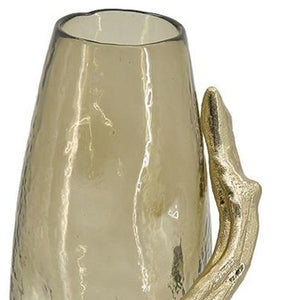 HomeRoots 18" Champagne Glass Vase with Distressed Metal Stand - Elegant Home Decor for Any Space or Occasion 565435