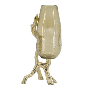 HomeRoots 18" Champagne Glass Vase with Distressed Metal Stand - Elegant Home Decor for Any Space or Occasion 565435