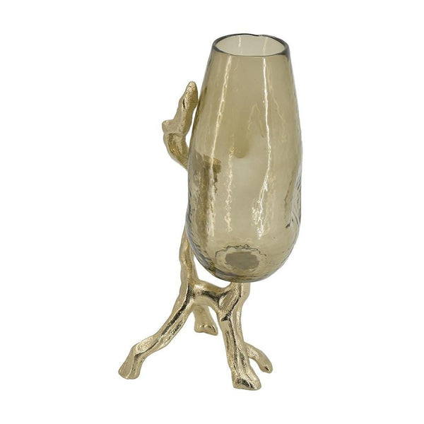 HomeRoots 18" Champagne Glass Vase with Distressed Metal Stand - Elegant Home Decor for Any Space or Occasion 565435