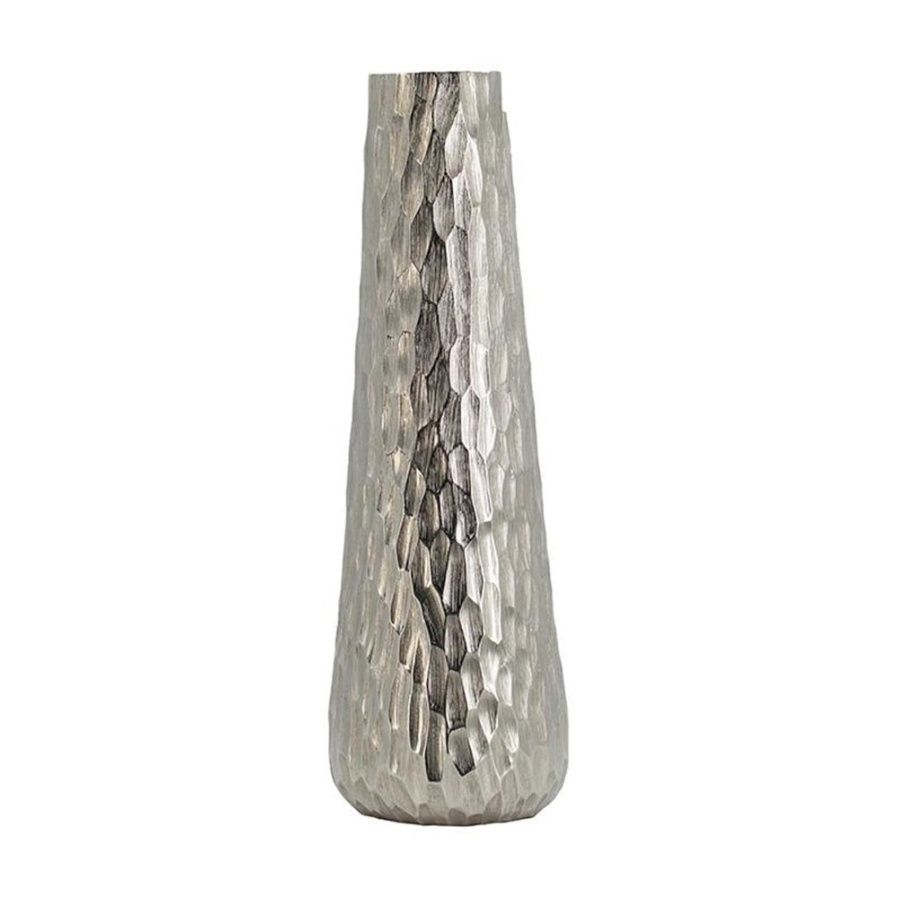 HomeRoots 19" Silver Cast Aluminum Geometric Table Vase - Vintage-Modern Accent for Dried Flowers & Decor 565438