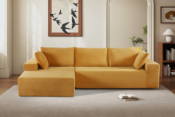 English Elm Cozyform Convertible Sectional Sofa In Ginger Yellow Corduroy - No Assembly, Modern Comfort For All B2735P359713