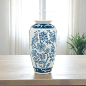 Homeroots 15" Light Blue Floral Porcelain Urn Vase - Elegant Centerpiece For Home Decor & Flower Display  Porcelain 565448