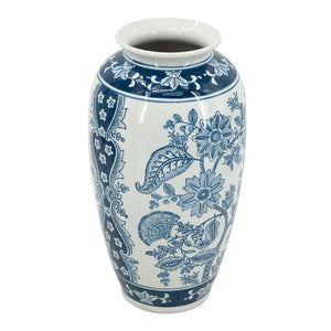 Homeroots 15" Light Blue Floral Porcelain Urn Vase - Elegant Centerpiece For Home Decor & Flower Display  Porcelain 565448