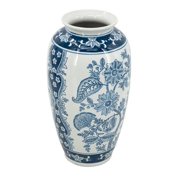Homeroots 15" Light Blue Floral Porcelain Urn Vase - Elegant Centerpiece For Home Decor & Flower Display  Porcelain 565448