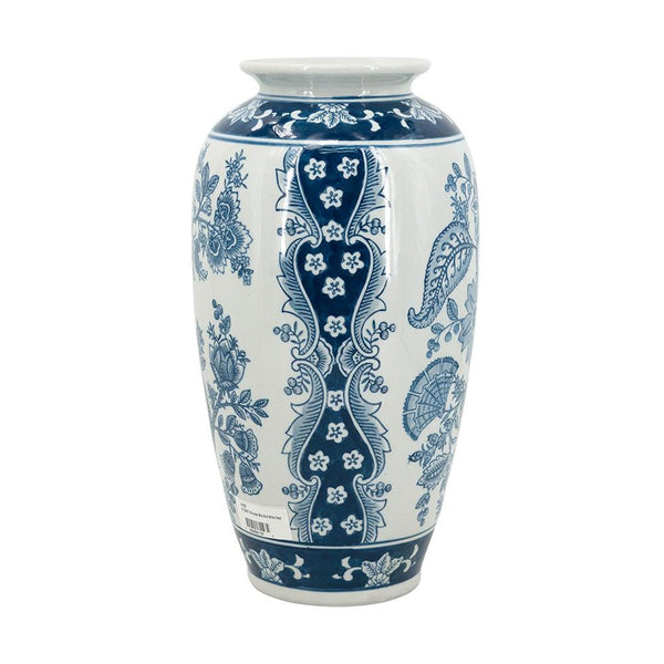 Homeroots 15" Light Blue Floral Porcelain Urn Vase - Elegant Centerpiece For Home Decor & Flower Display  Porcelain 565448