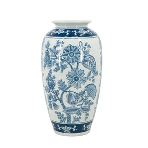 Homeroots 15" Light Blue Floral Porcelain Urn Vase - Elegant Centerpiece For Home Decor & Flower Display  Porcelain 565448