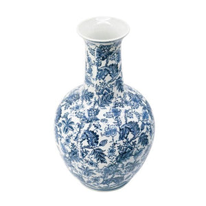 Homeroots 24" Elegant Blue And White Floral Curved Porcelain Vase – Stunning Centerpiece For Home Decor  Porcelain 565452