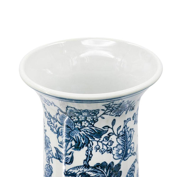 Homeroots 24" Elegant Blue And White Floral Curved Porcelain Vase – Stunning Centerpiece For Home Decor  Porcelain 565452