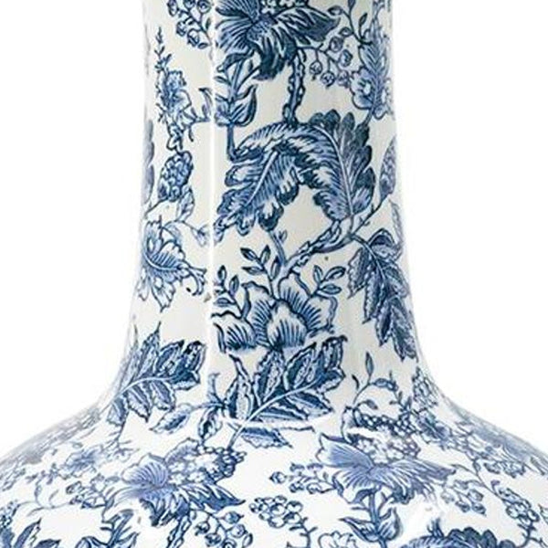Homeroots 24" Elegant Blue And White Floral Curved Porcelain Vase – Stunning Centerpiece For Home Decor  Porcelain 565452